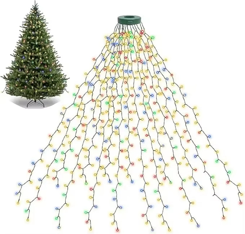 1.5M/2M/3M LED Ring Christmas Tree Tops Lights Decoration Tree Lights String for Patio Garden Outdoor Waterproof Waterfall Light
