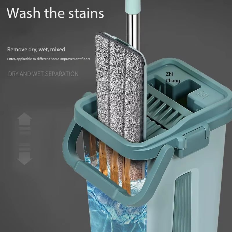 SqueezeClean™ Flat Mop Set™ — Hands - Free Microfiber Mop & Bucket for Wet/Dry Cleaning - B Said Vibe